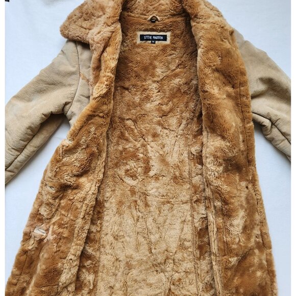 Steve Madden Vintage Y2k Genuine Leather Faux Shearling Long Coat Penny Lane - Picture 5 of 16